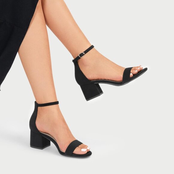 Dream Pairs Women's Black-suede Chunky Block Heel Ankle Strap Sandals Shoes - Picture 7 of 8